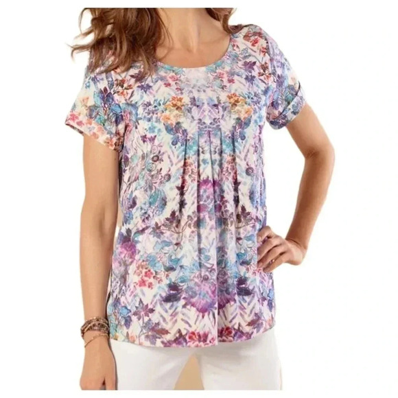 SOFT SURROUNDINGS Floral Pleated Top Size S - Picture 1 of 10